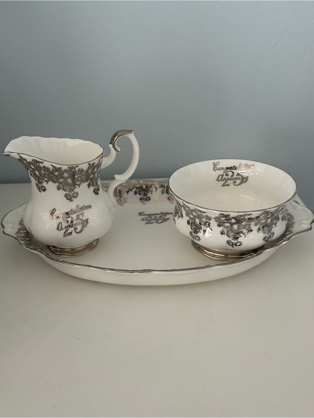 Vintage Royal Albert 25th Anniversary Creamer, Sugar Bowl and Tray Set